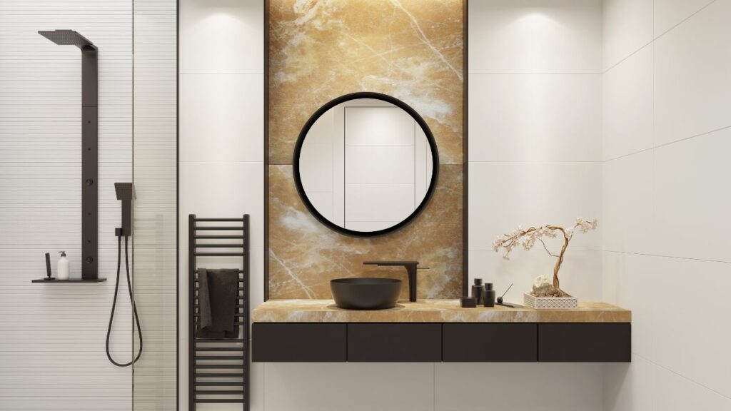 Luxury white and gold bathroom remodel.