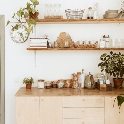 Organized Open Shelving on Kitchen Interior